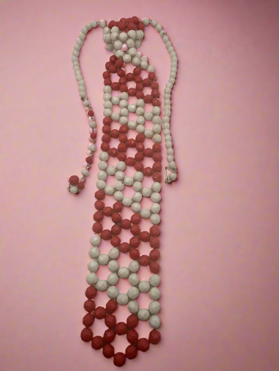 Vintage Striped Beaded Tie Necklace