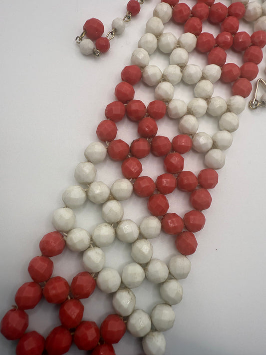 Vintage Striped Beaded Tie Necklace