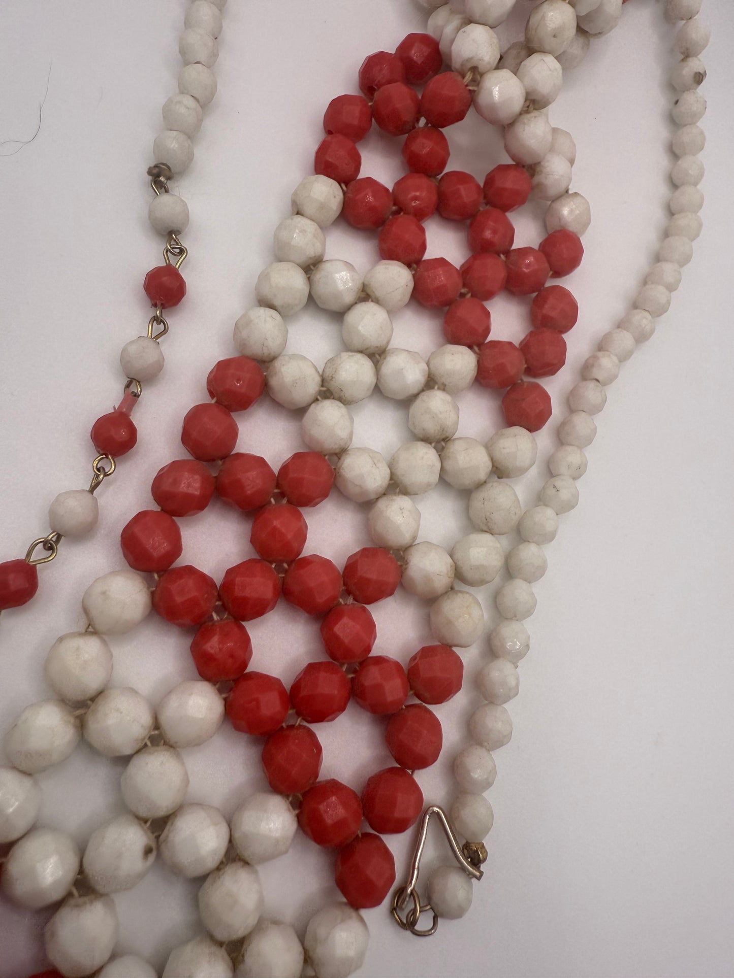 Vintage Striped Beaded Tie Necklace