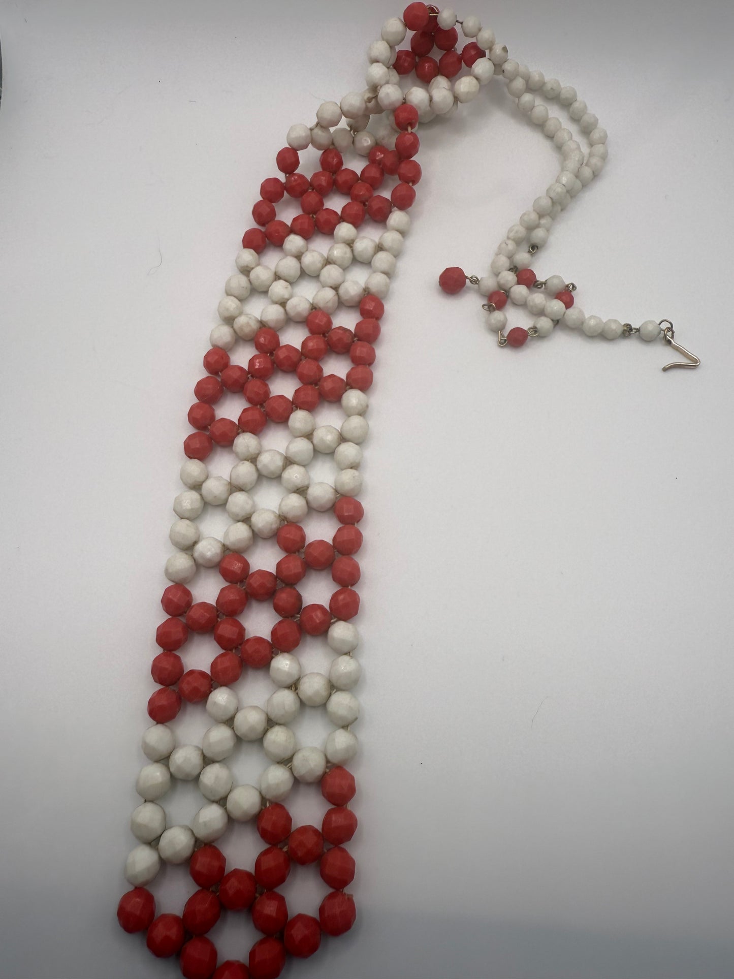 Vintage Striped Beaded Tie Necklace