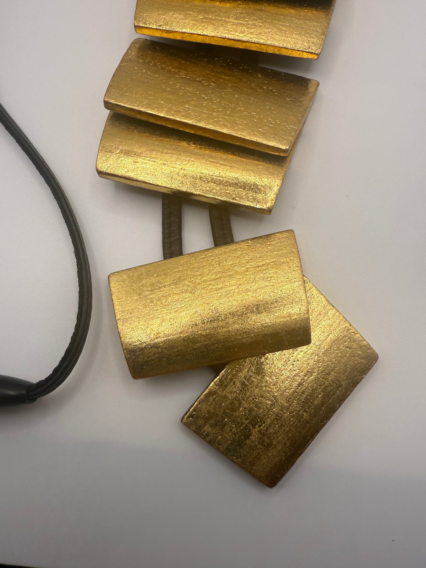 Vintage Monumental Monies Golden Geometric Wood Necklace