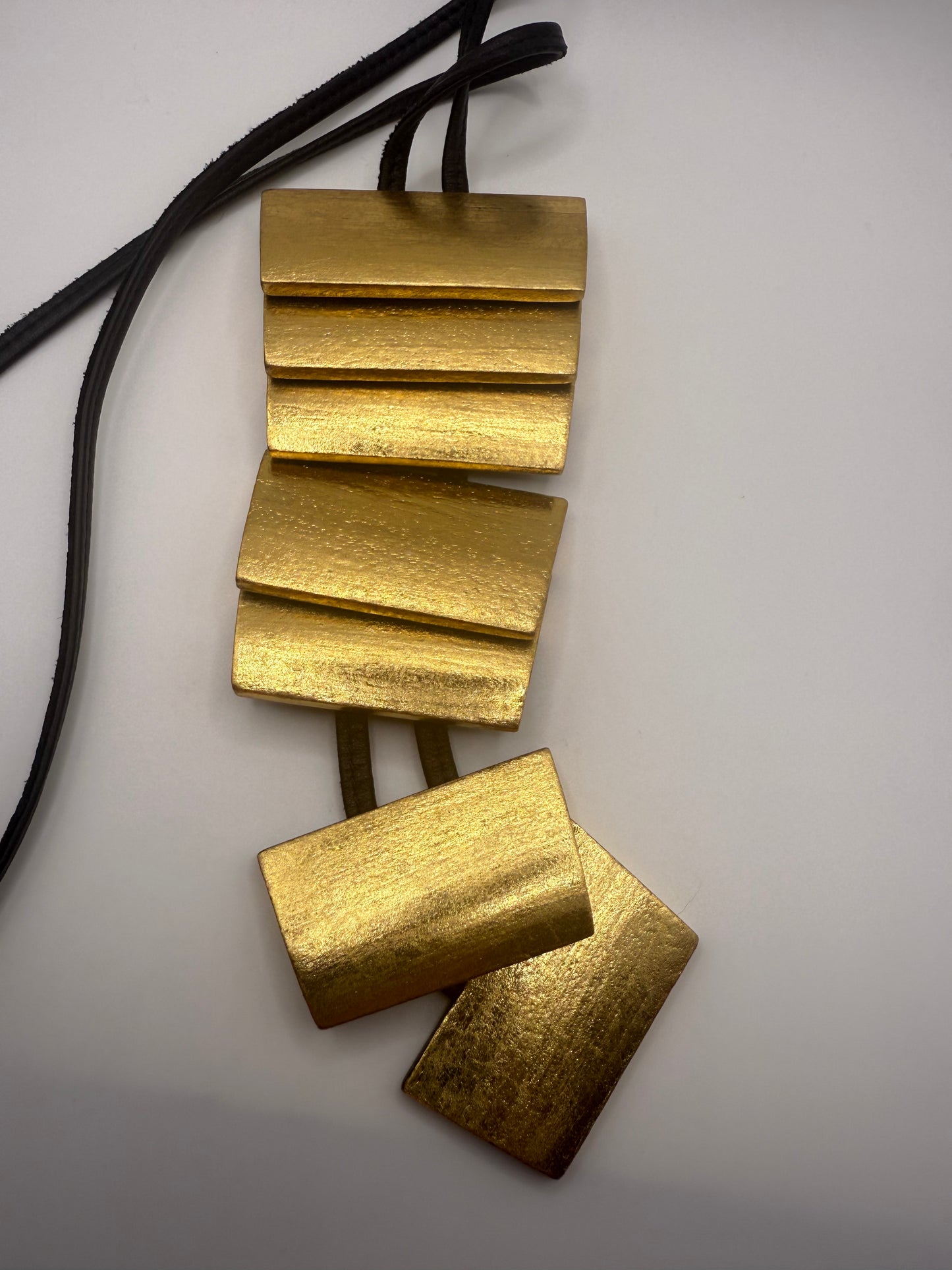 Vintage Monumental Monies Golden Geometric Wood Necklace