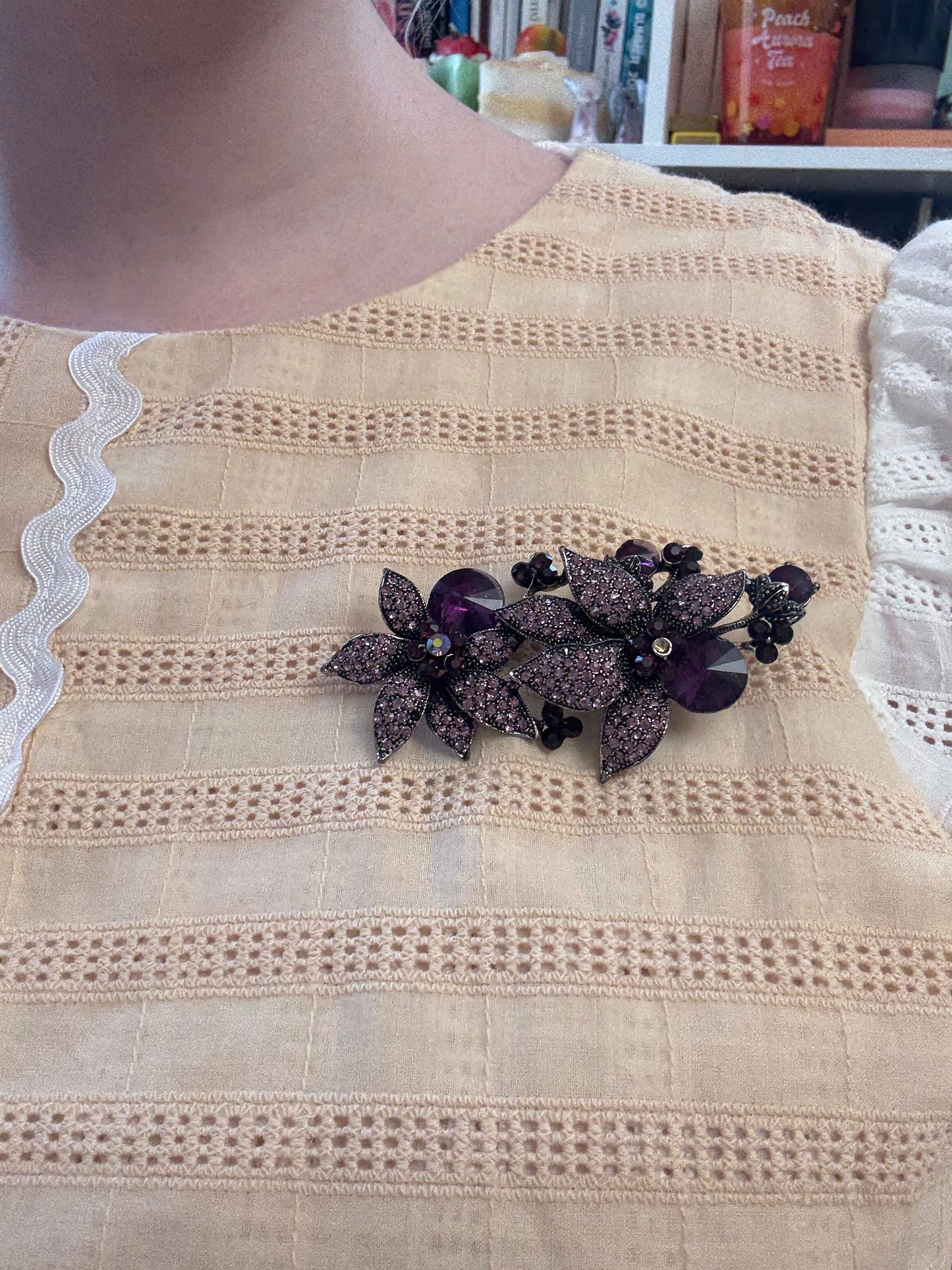 Vintage Celestial Rhinestone Grape Flower Brooch