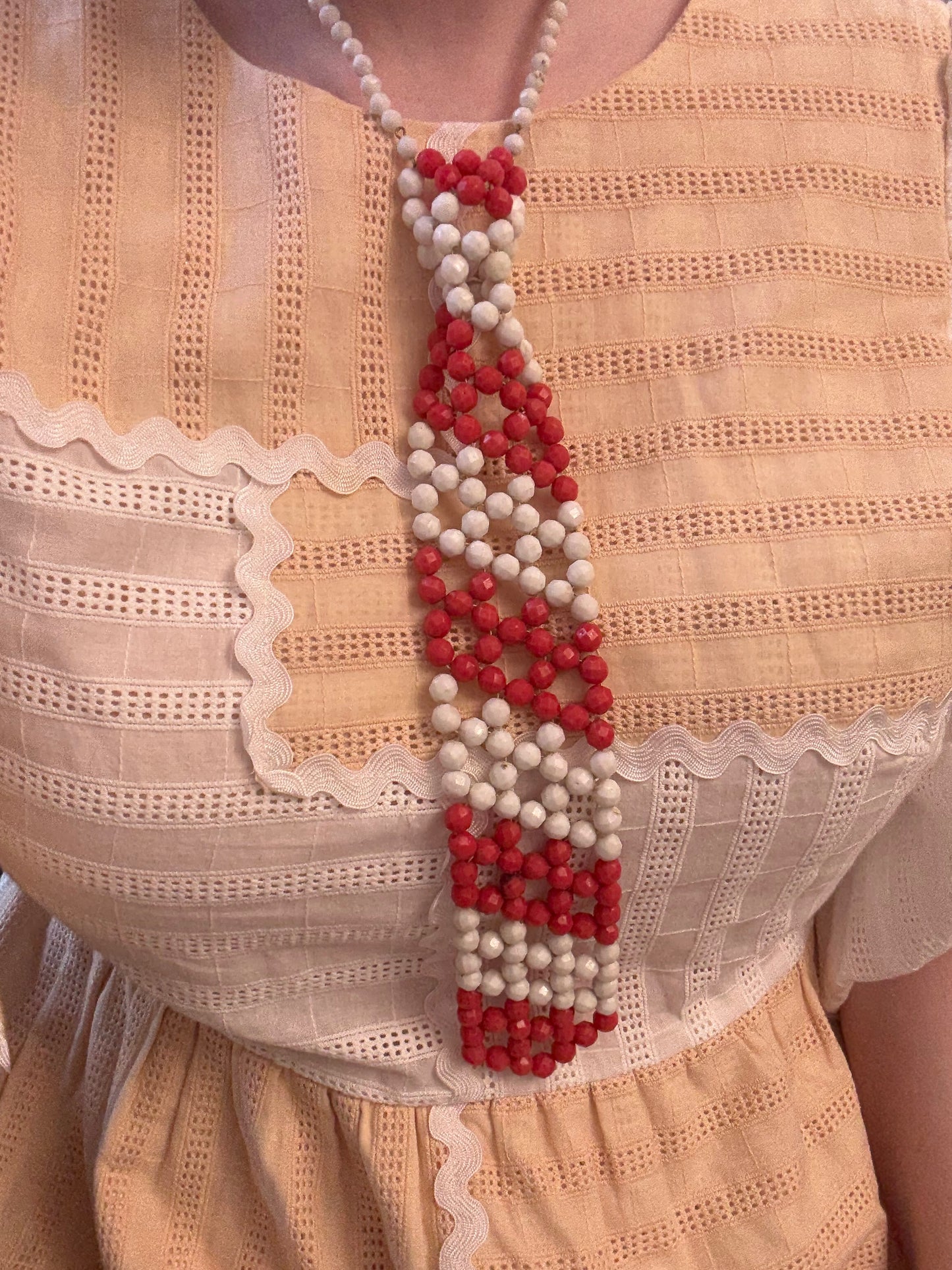 Vintage Striped Beaded Tie Necklace