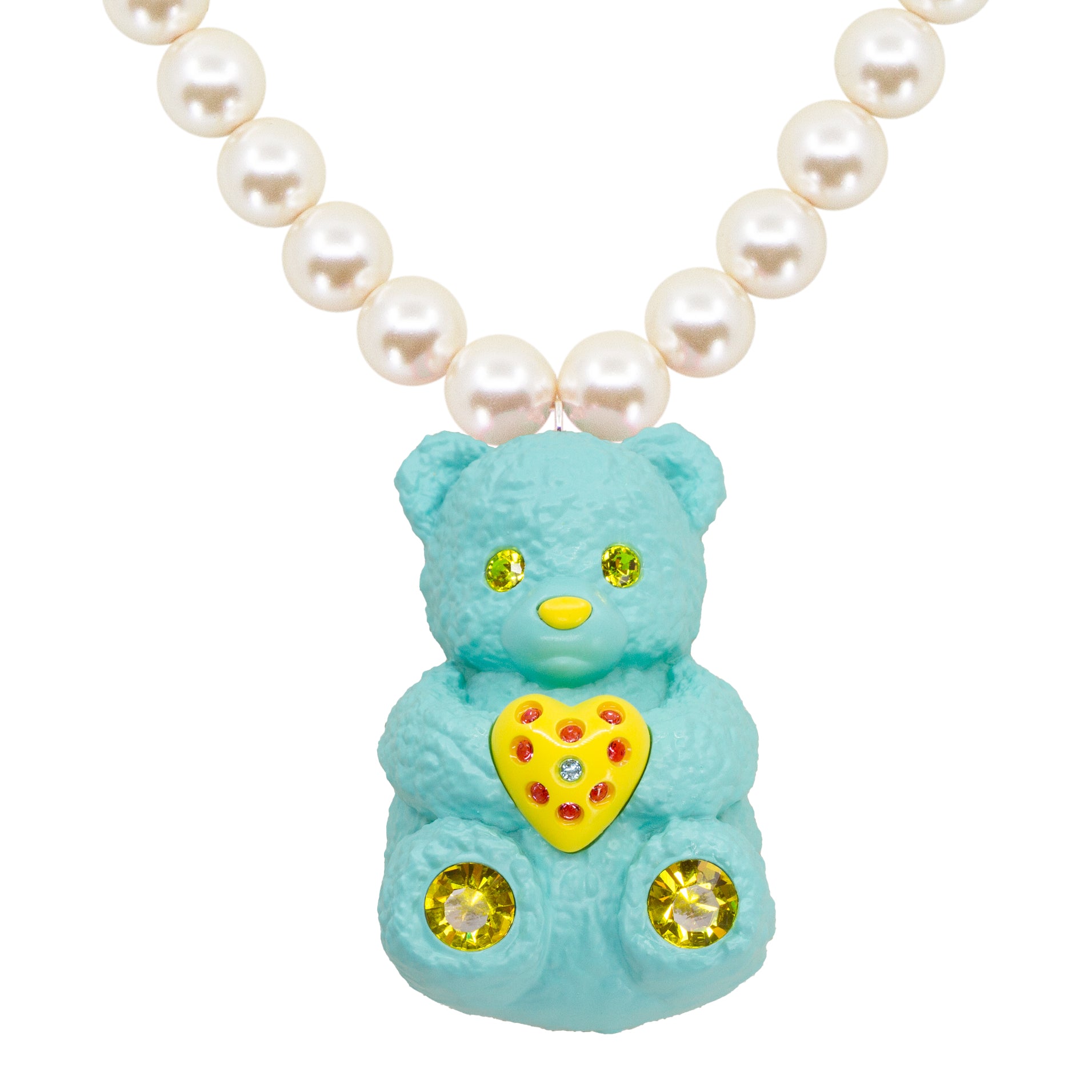 Blueberry Bear Heart Charm Mood Pearl Necklace | Dollchunk