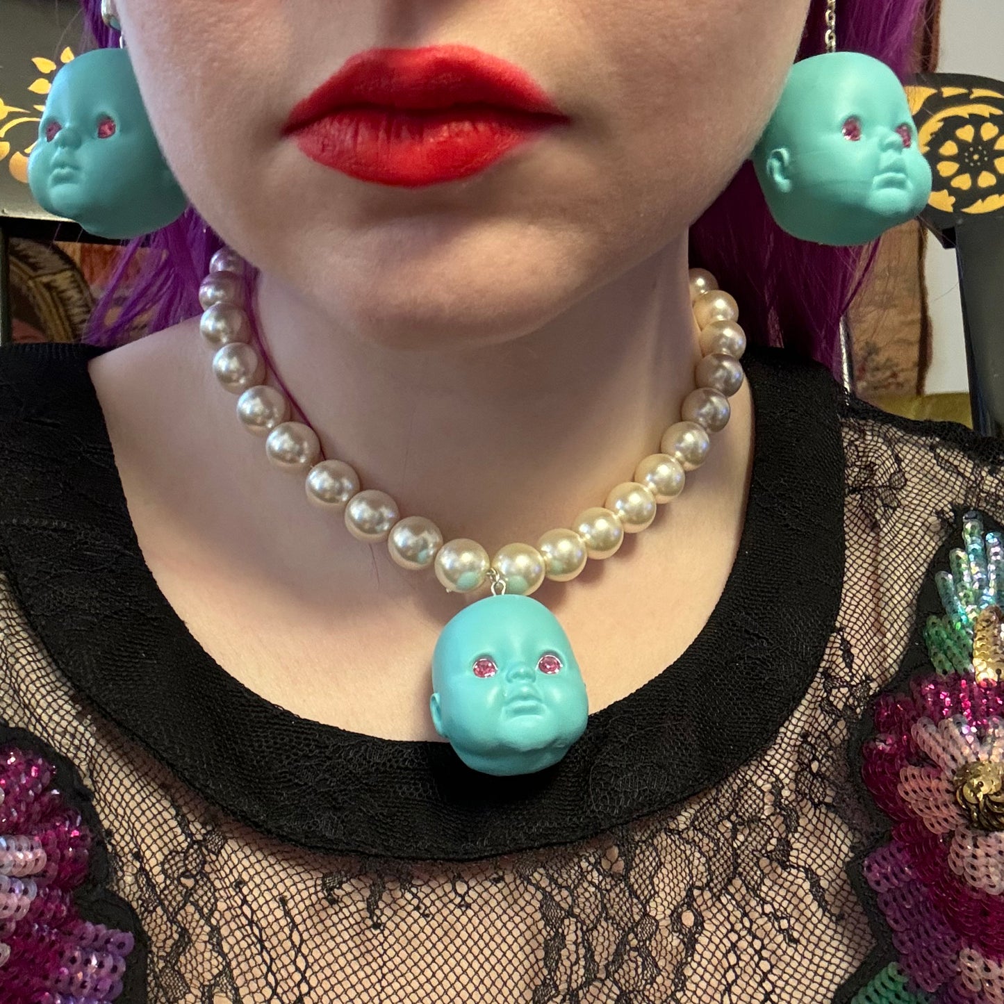 Blue Raspberry Baby Doll Pearl Necklace