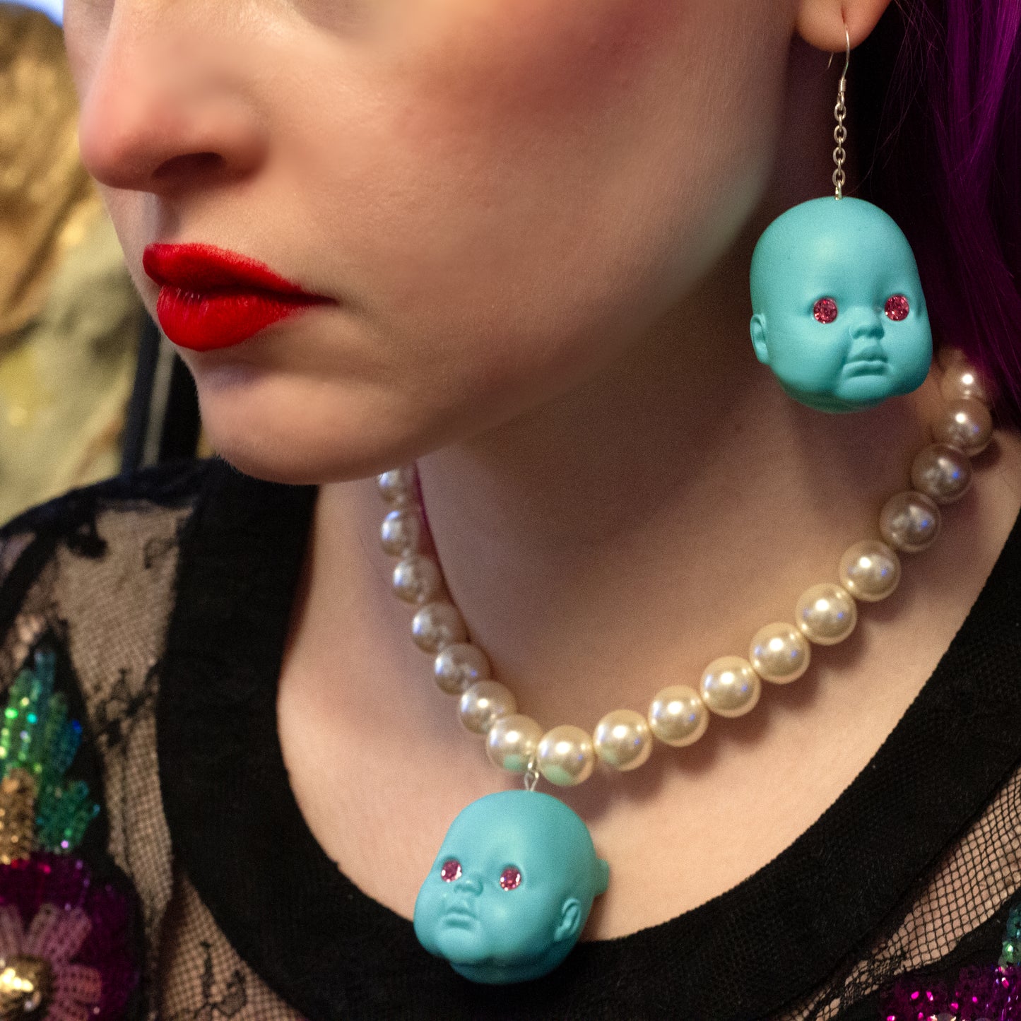 Blue Raspberry Baby Doll Pearl Necklace