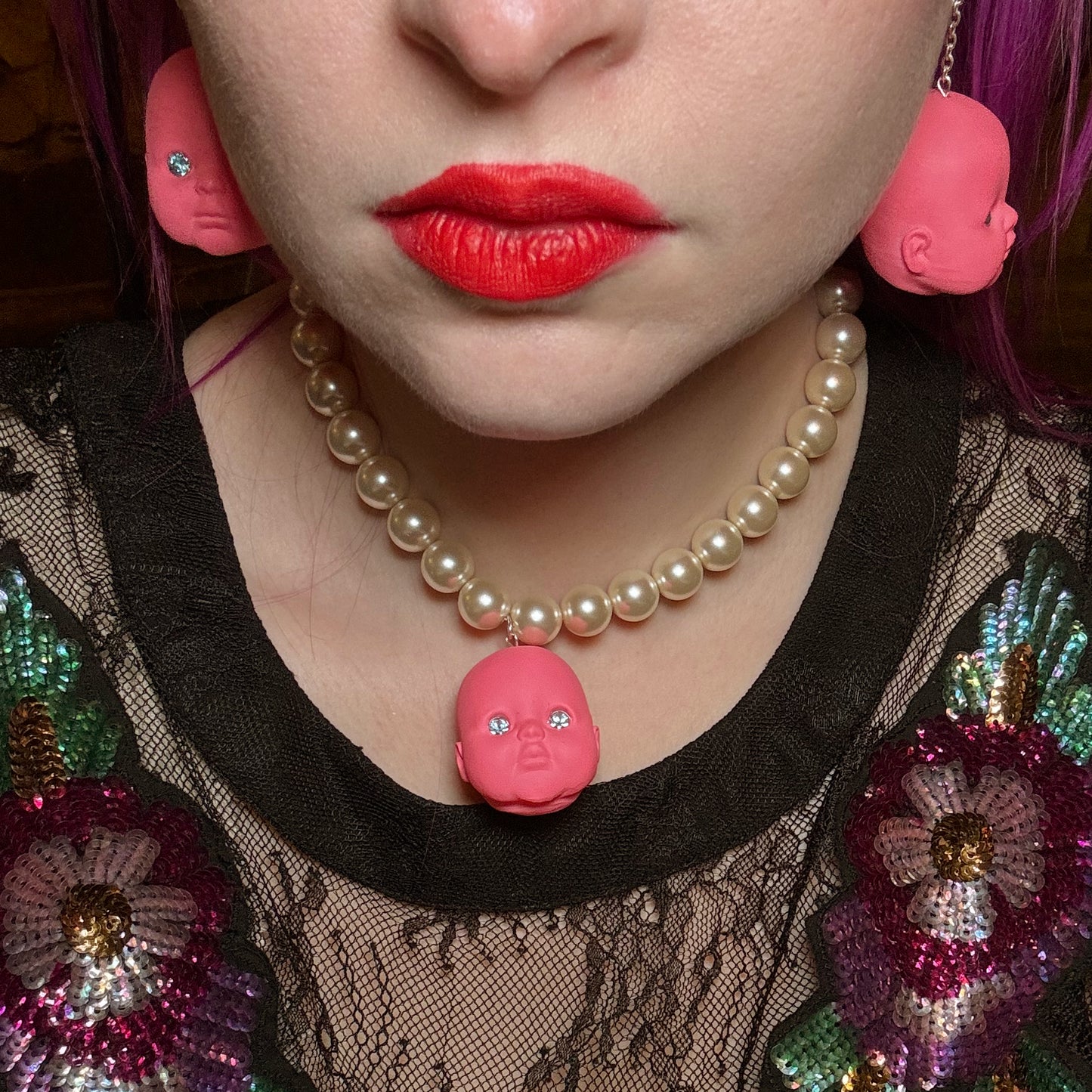 Bubble Gum Baby Doll Pearl Necklace
