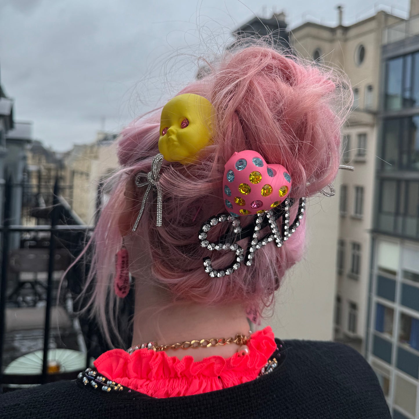 Bubble Gum Heart Puff Hair Clip