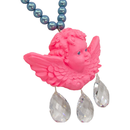 Divine Pink Cherub Drip Pearl Necklace