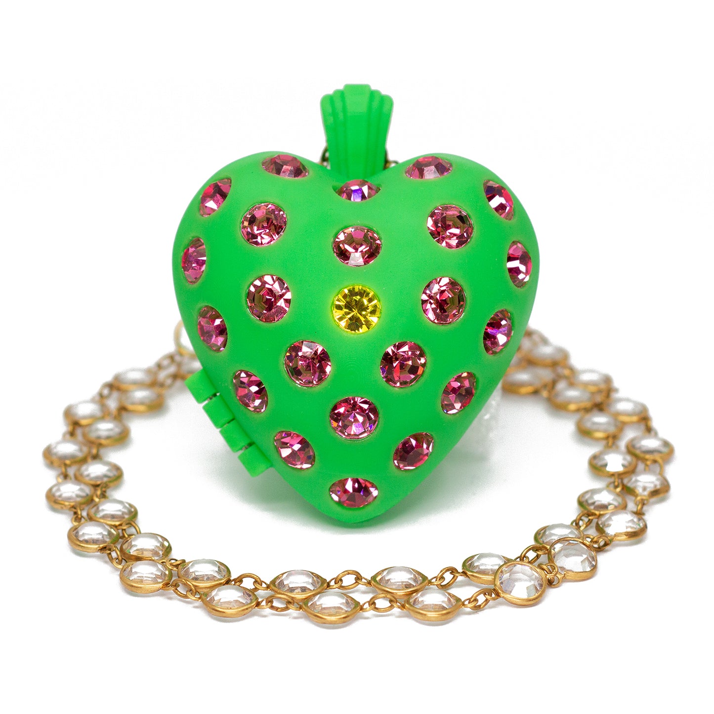 Watermelon Heart Puff Locket Necklace