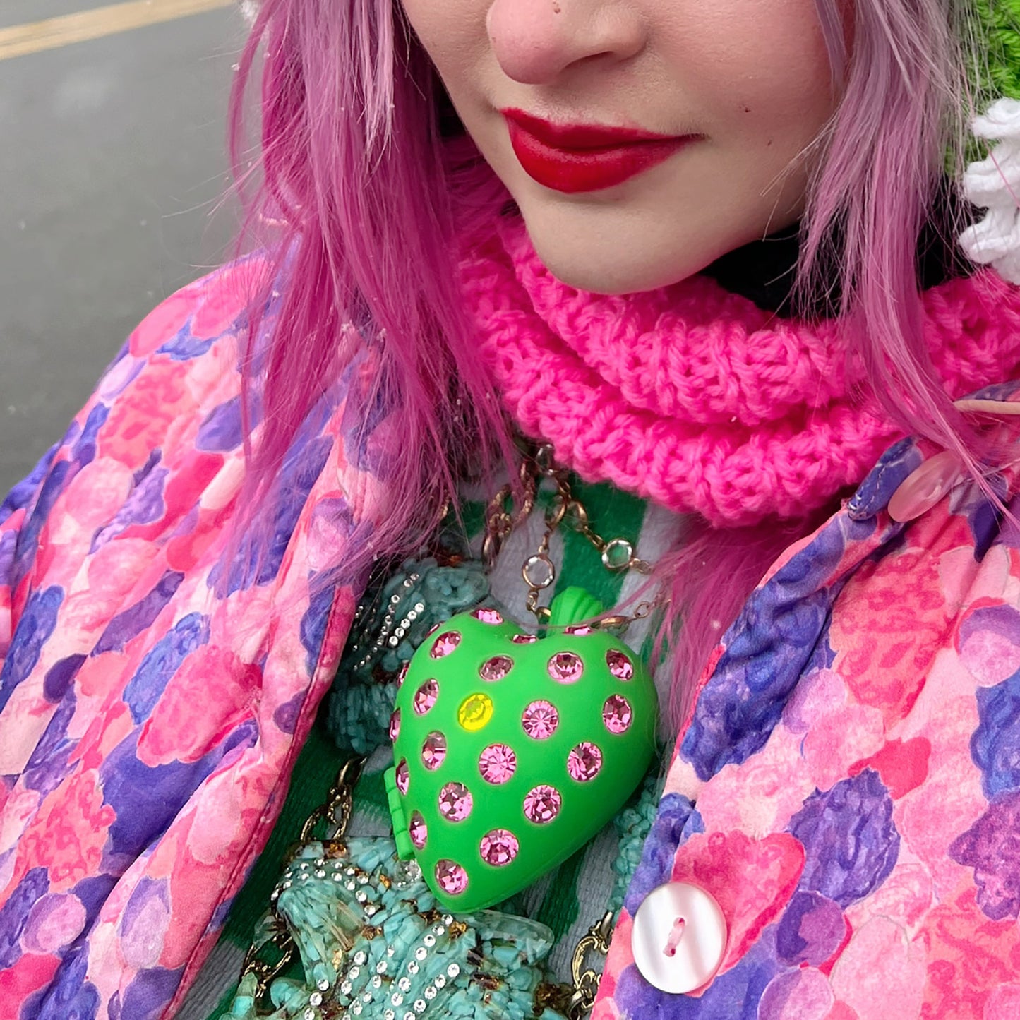 Watermelon Heart Puff Locket Necklace