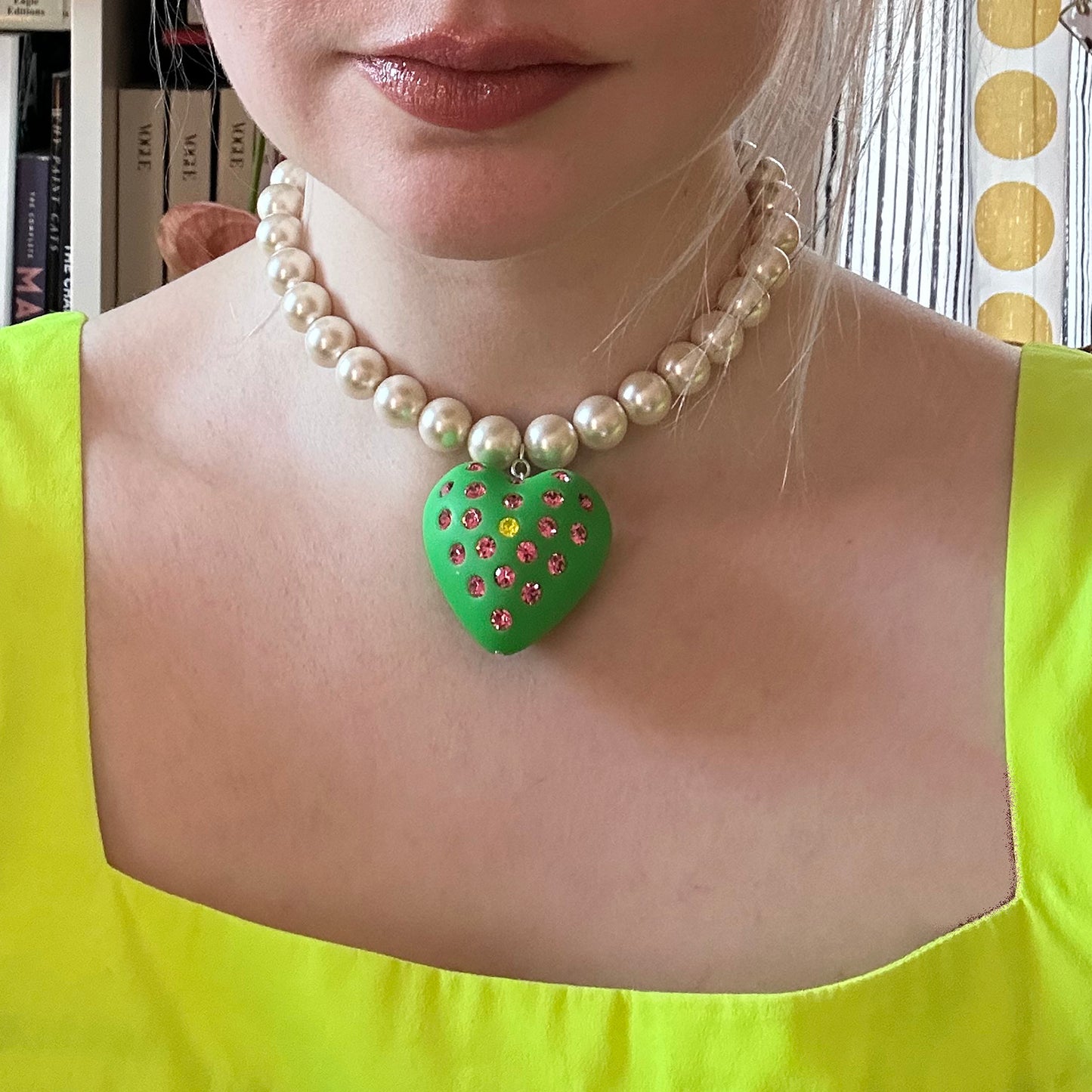 Watermelon Heart Puff Pearl Necklace