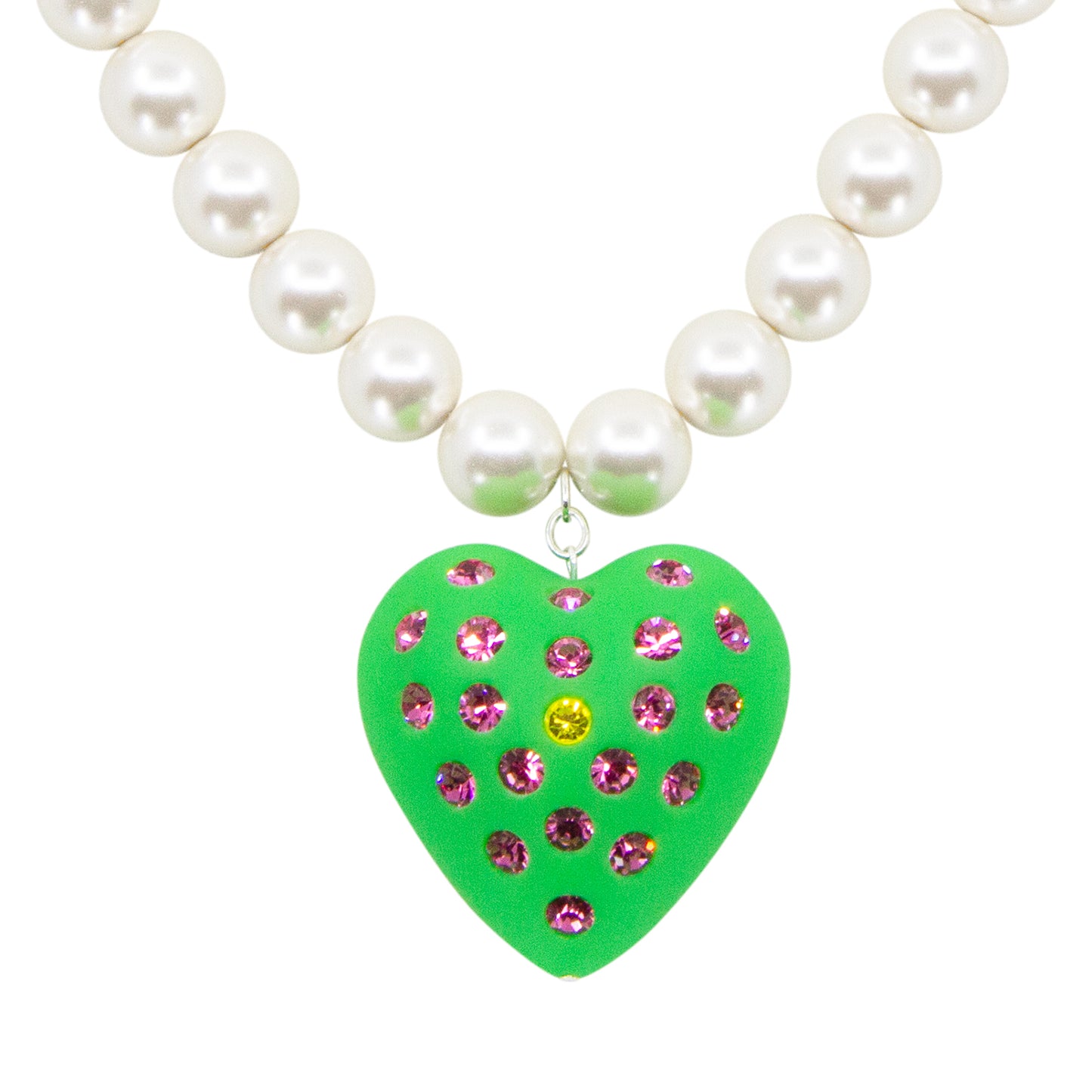 Watermelon Heart Puff Pearl Necklace
