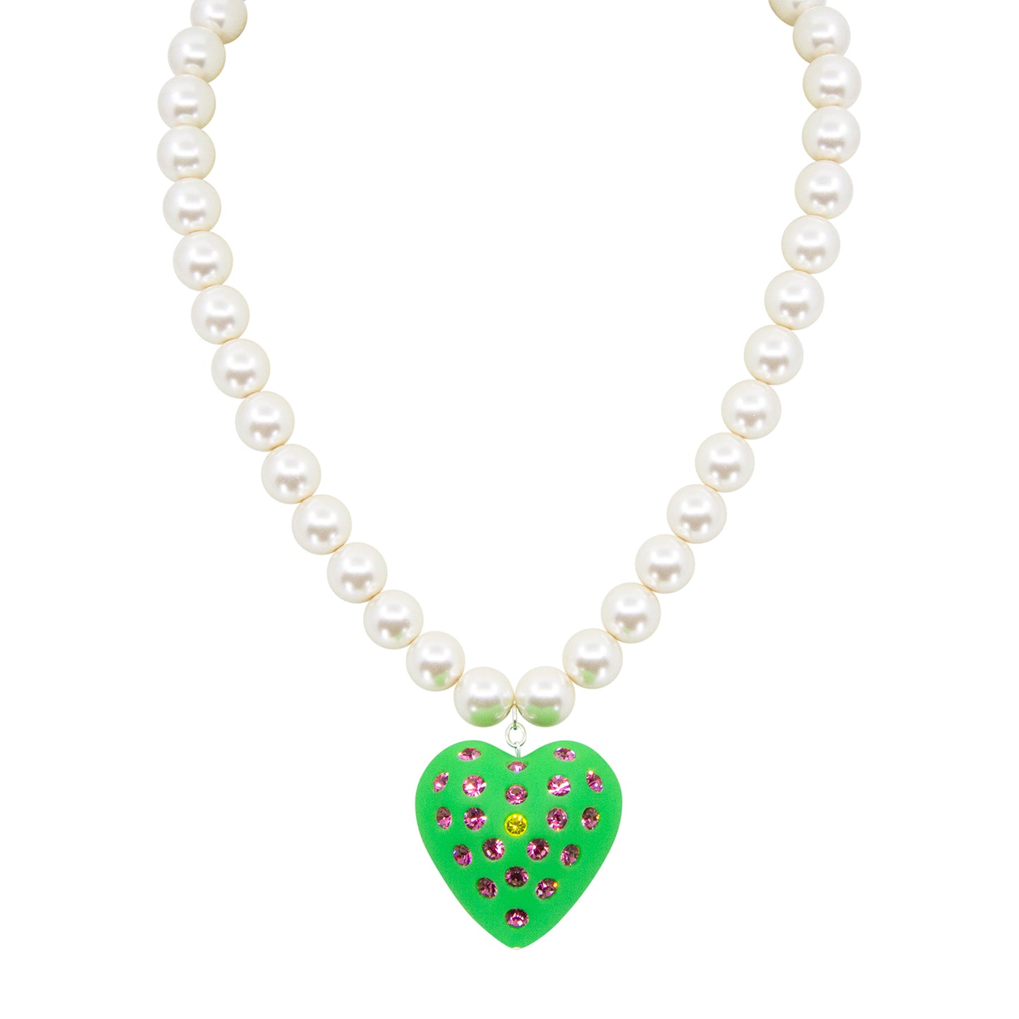 Watermelon Heart Puff Pearl Necklace