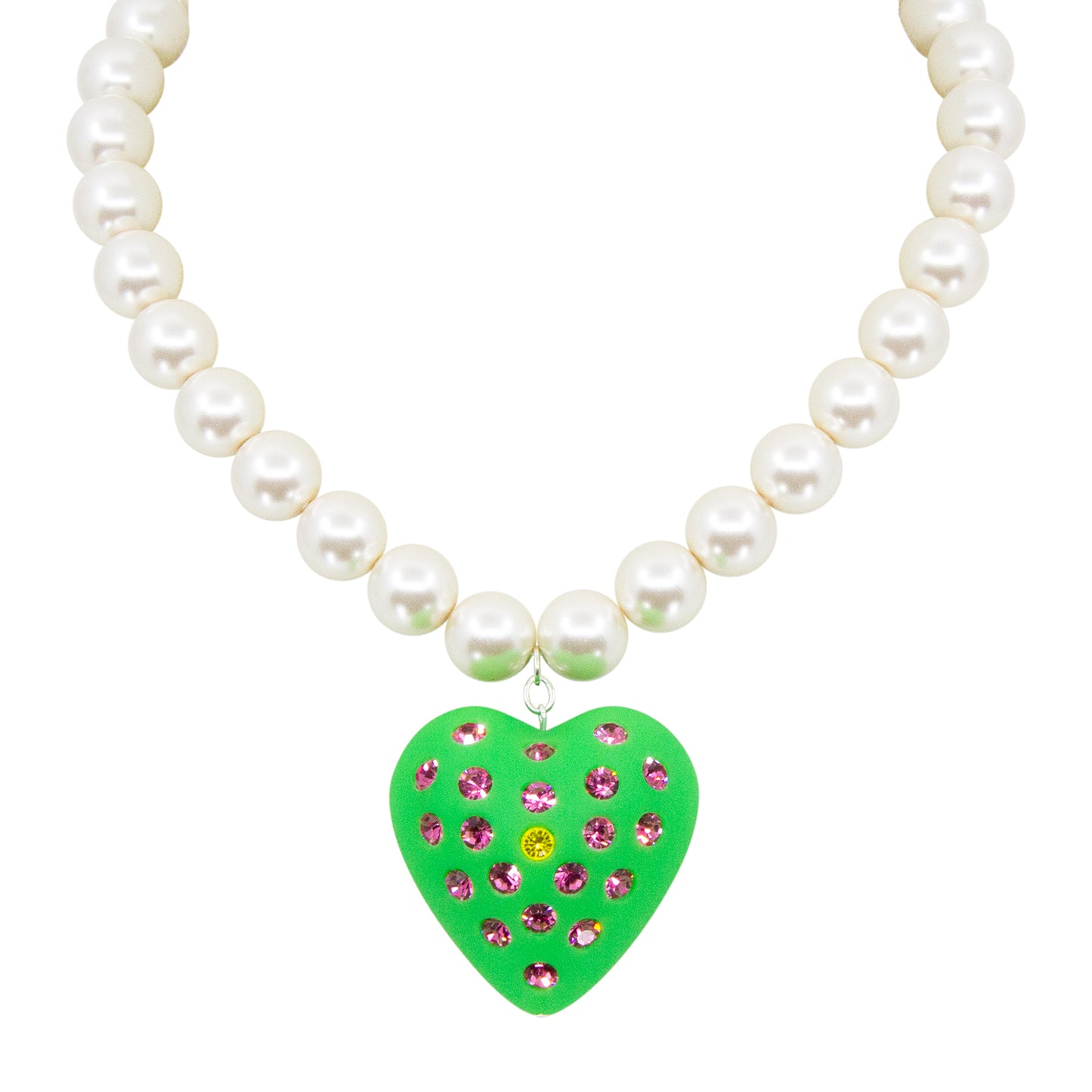 Watermelon Heart Puff Pearl Necklace