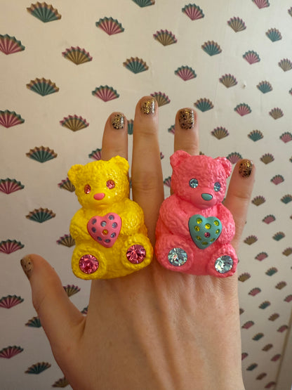 Bubble Gummy Bear Heart Charm Mood Ring