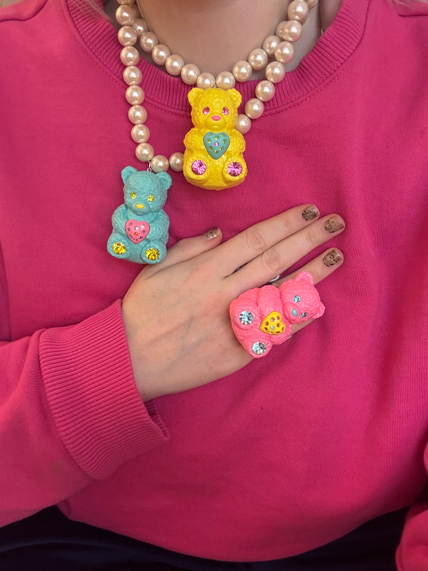 Bubble Gummy Bear Heart Charm Mood Ring