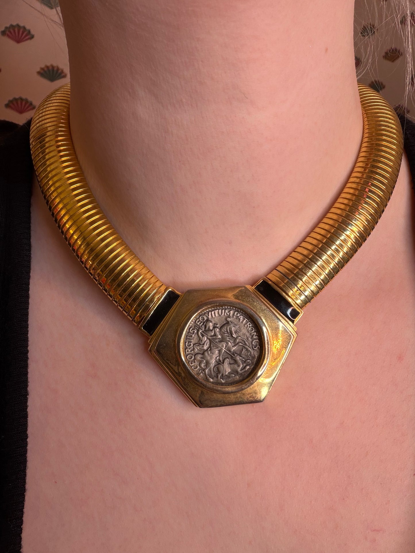 Vintage Rare Kenneth Jay Lane Roman Coin Tubogas Necklace