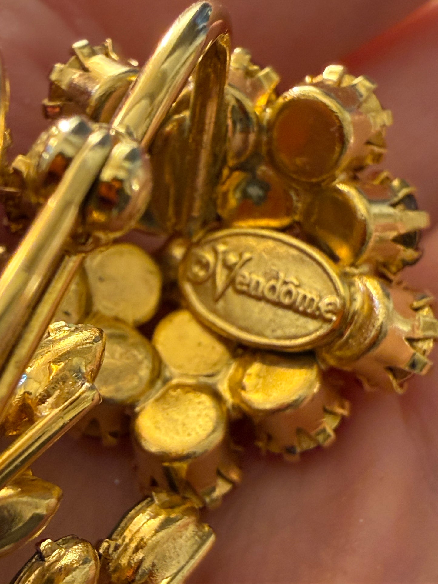 Vintage Rare Vendome Coquette Pink Flower Brooch & Earring Set