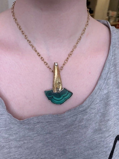Vintage Valerie Thomas 18K Gold, Argentium, Malachite & Diamond Pendant