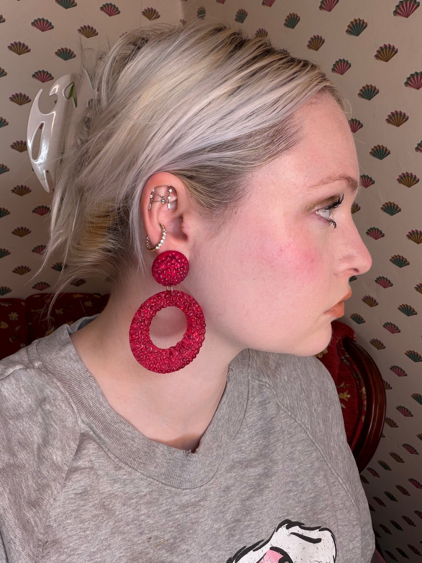 Vintage Watermelon Gummy Lucite Hoop Clip On Earrings