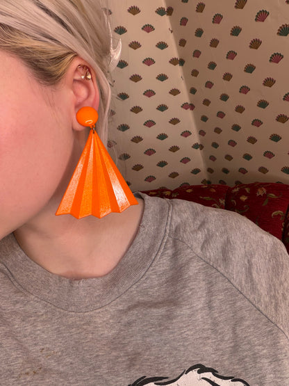 Vintage Tangerine Huge Fan Clip On Earrings
