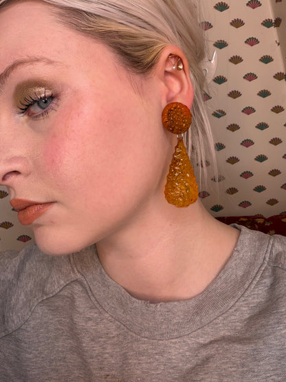 Vintage Golden Banana Gummy Lucite Drop Clip On Earrings