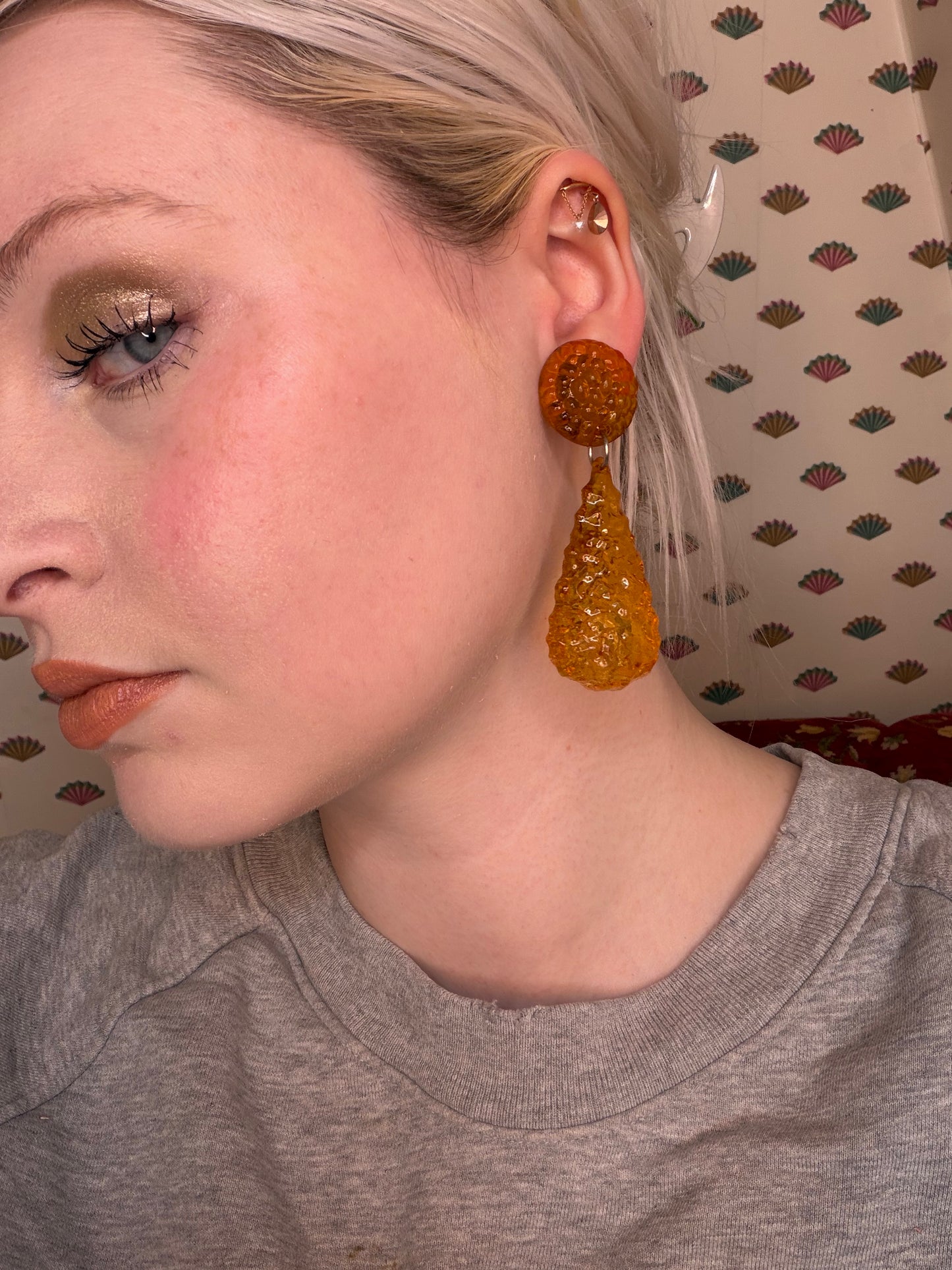 Vintage Golden Banana Gummy Lucite Drop Clip On Earrings