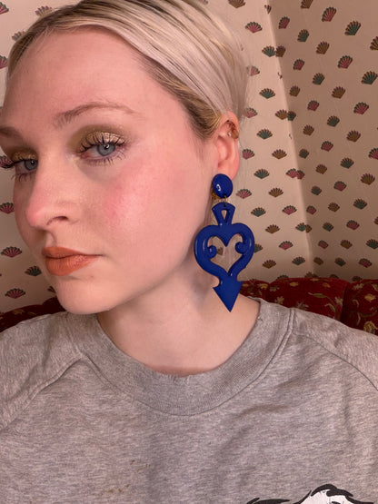 Vintage Huge Devil's Tail Heart Clip On Earrings