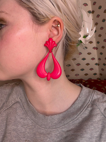 Vintage Huge Rococo Hot Pink West Germany Clip On Earrings
