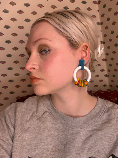 Vintage Rare ASMR Early Plastic Rattle Hoop Clip On Earrings