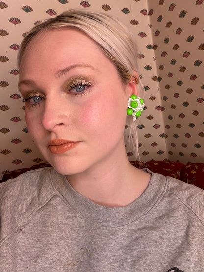 Vintage Neon Flower Beaded Button Style West Germany Clip On Earrings