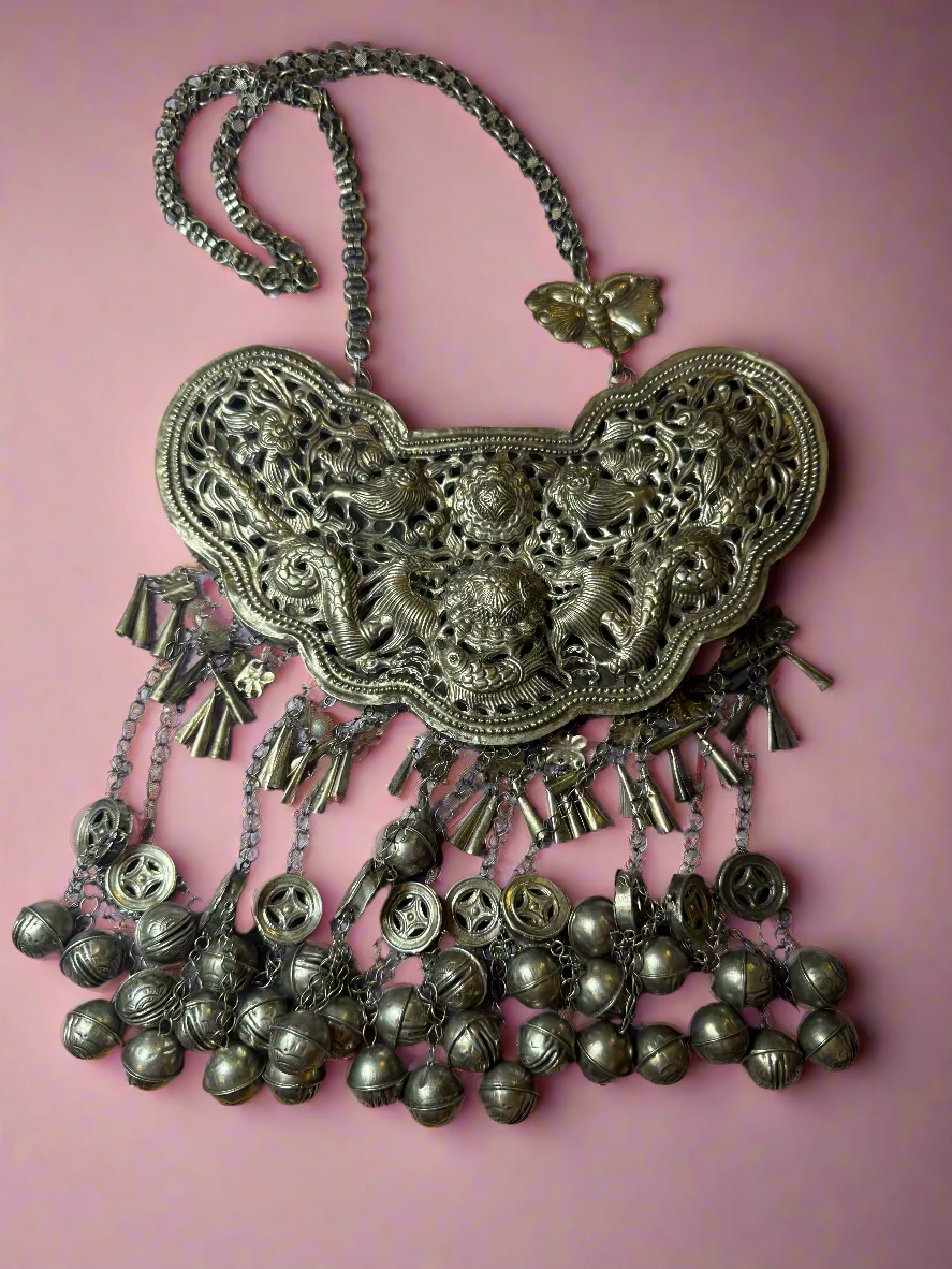 Iris Apfel's Vintage Highly Documented Monumental Chinese Miao Jingle Necklace