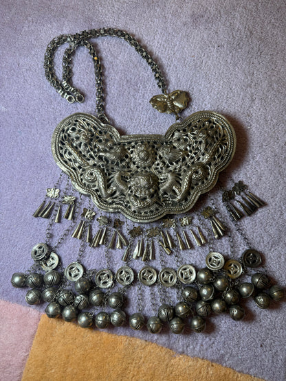 Iris Apfel's Vintage Highly Documented Monumental Chinese Miao Jingle Necklace