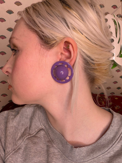 Vintage Purple UFO Button Style West Germany Clip On Earrings