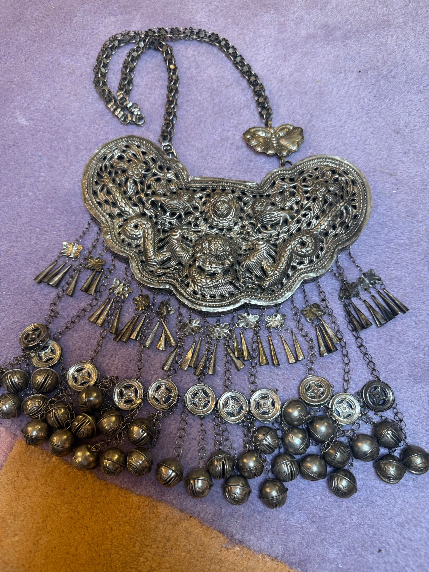 Iris Apfel's Vintage Highly Documented Monumental Chinese Miao Jingle Necklace