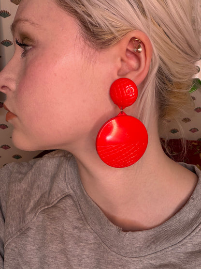 Vintage Huge Quilted Circles Clip On Earrings