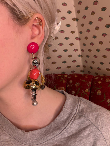 Vintage Rare Pink Articulated Chunky French Doll Earrings