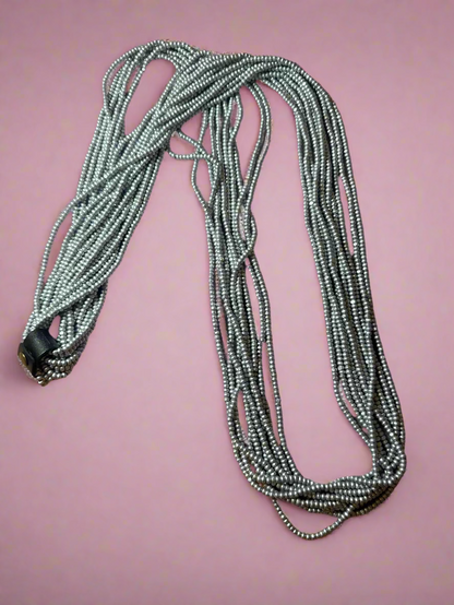 Iris Apfel's Vintage Light Silver Jianhui London Extra Long Wood Beaded Necklace