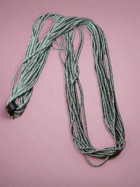 Iris Apfel's Vintage Light Silver Jianhui London Extra Long Wood Beaded Necklace