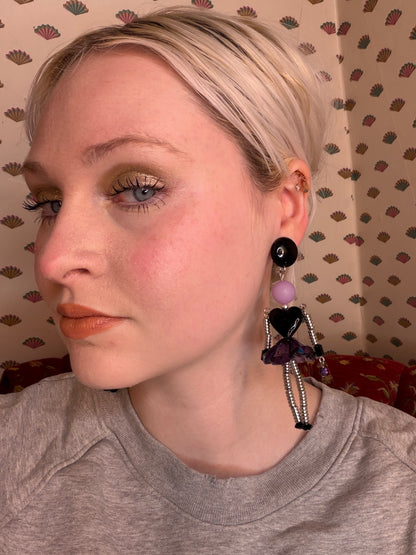 Vintage Rare Articulated Chunky French Doll Heart Earrings
