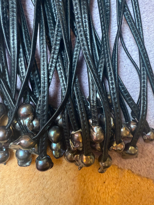 Iris Apfel's Vintage Monumental Monies Leather and Pearl Necklace