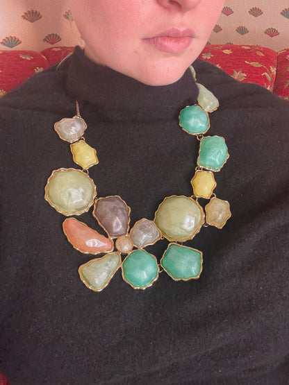 Iris Apfel's Vintage Huge Pastel Chunky Cabochon Statement Necklace