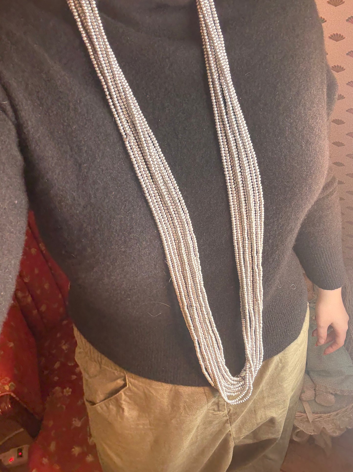 Iris Apfel's Vintage Light Silver Jianhui London Extra Long Wood Beaded Necklace