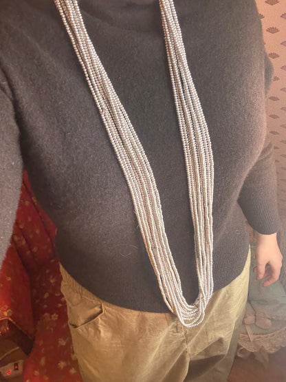 Iris Apfel's Vintage Light Silver Jianhui London Extra Long Wood Beaded Necklace