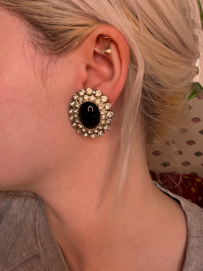 Vintage 1950s Chunky Rhinestone Clip On Earrings