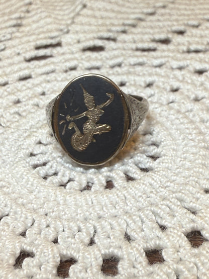 Vintage Reversible Siam Niello Silver Dancer Ring