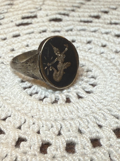 Vintage Reversible Siam Niello Silver Dancer Ring