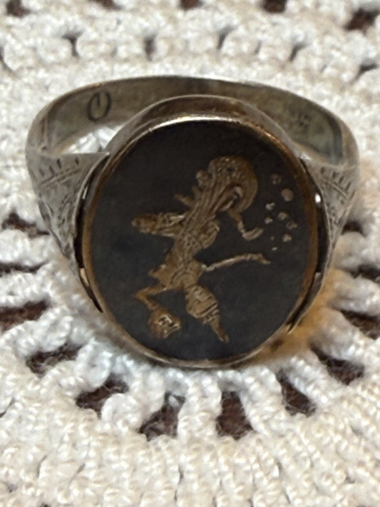 Vintage Reversible Siam Niello Silver Dancer Ring
